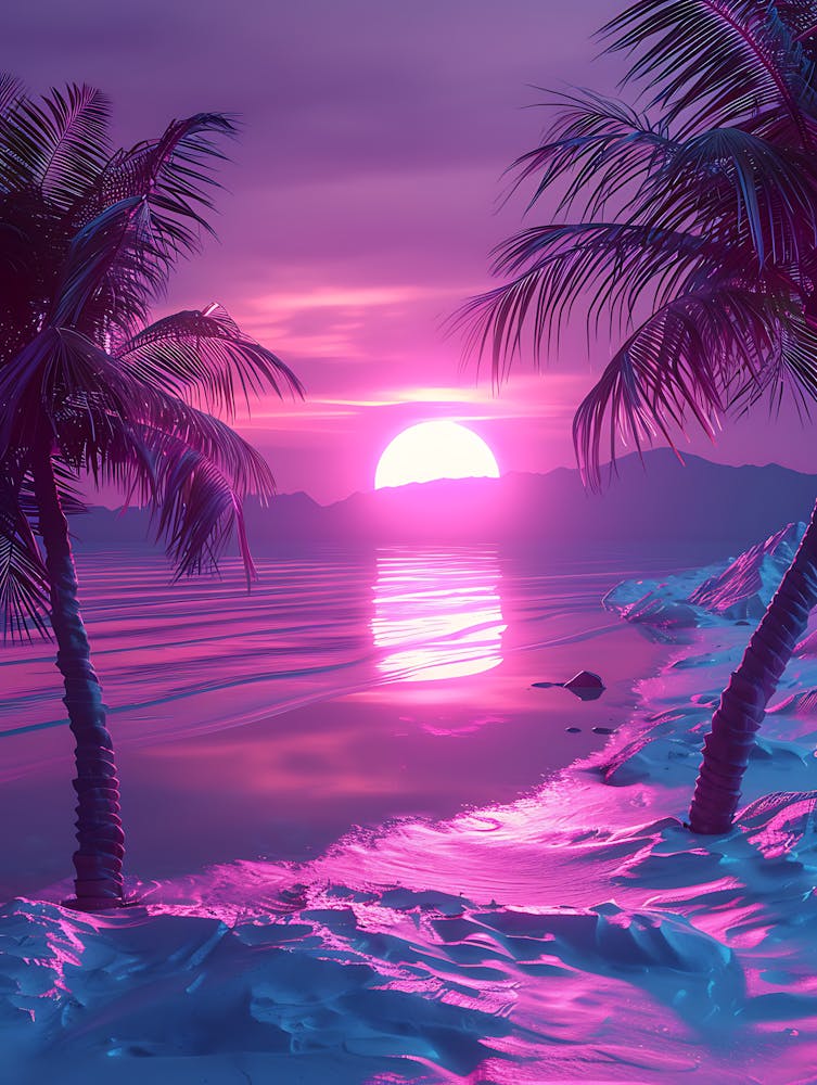 Synthwave Sunset At The Beach 11