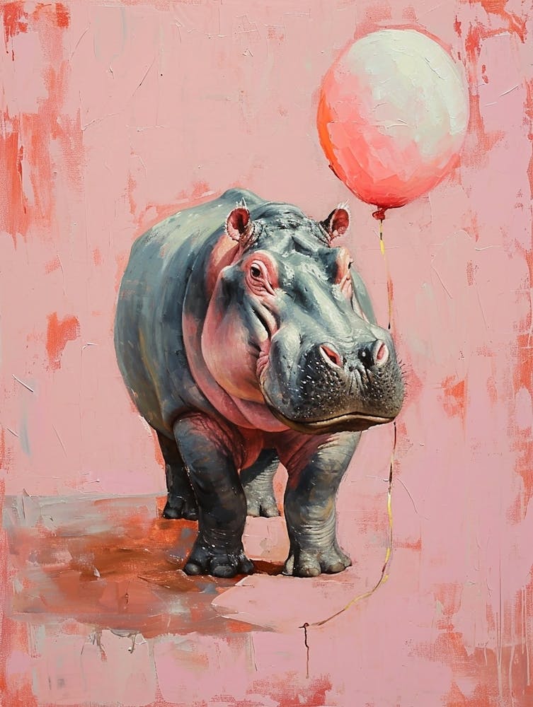 Cute Hippopotamus 3 With Balloon