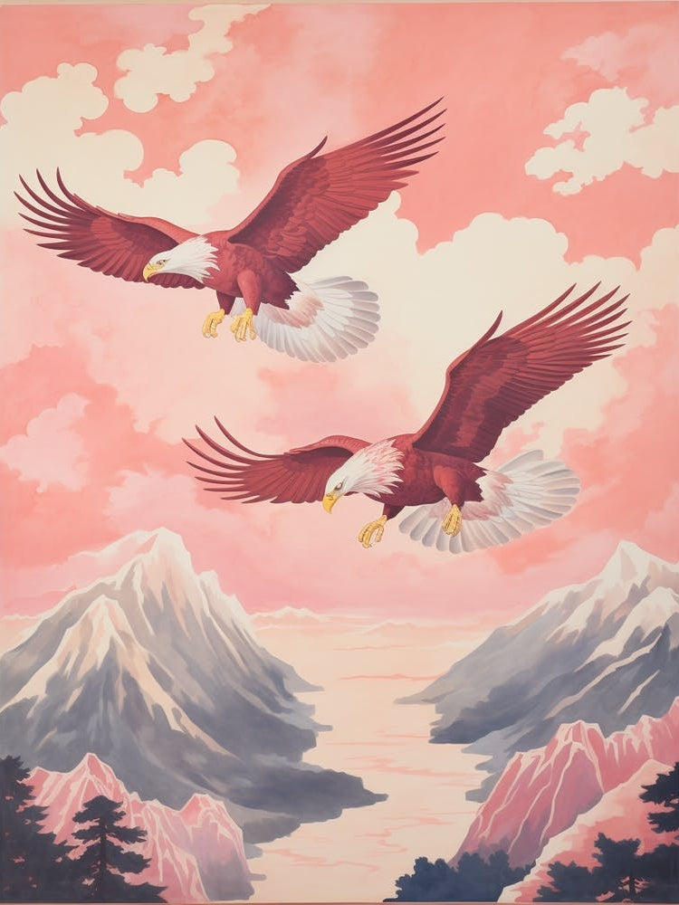 Vintage Japanese Inspired Bird Print Bald Eagle 2