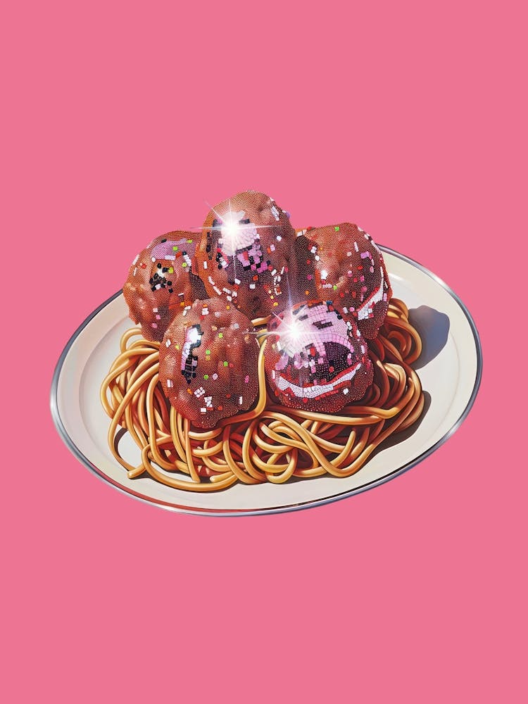 Disco Ball Spaghetti Meatballs Mosaic Painting Kitchen