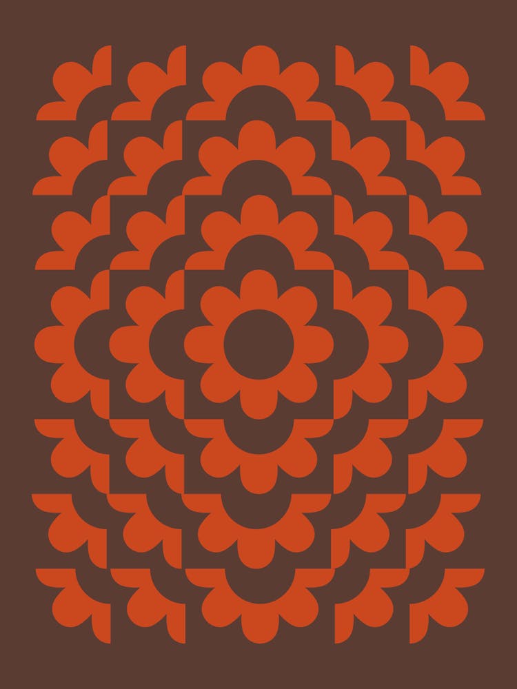 Abstract Flowers Pattern 11 In Royal Brown Dark Pastel Red 01