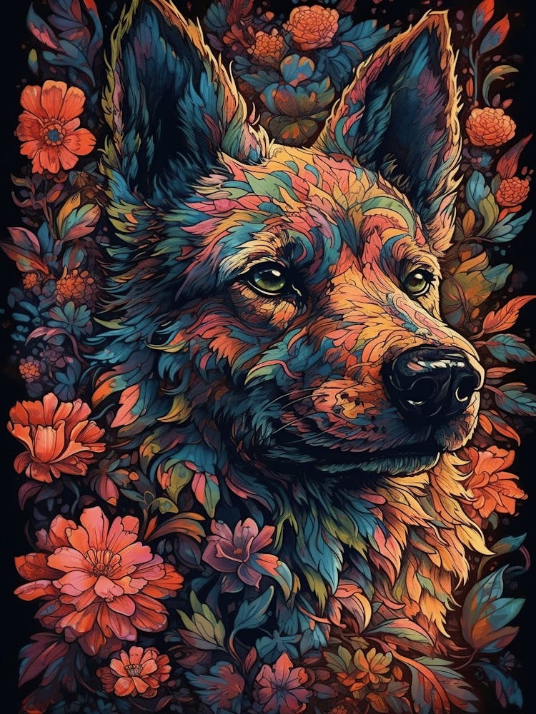 Loup Avec Fleurs 2