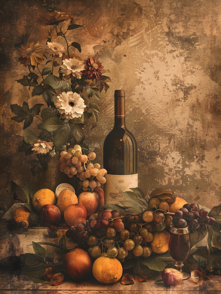 Vintage Wine And Fruit still life painting