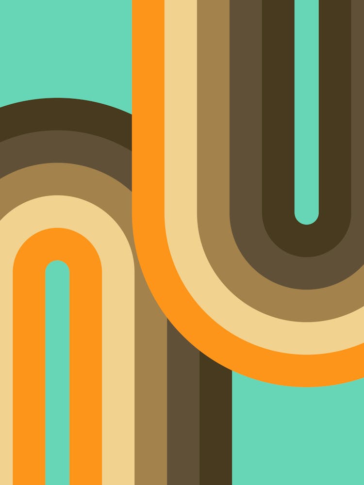 Midcentury Modern Geometric Arch Rainbow 15 In Classy Brown Tan Orange 01