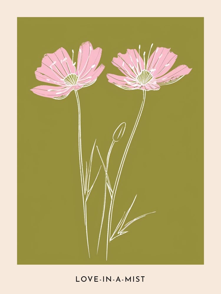 Pink & Green Love In A Mist 3 Flower Poster