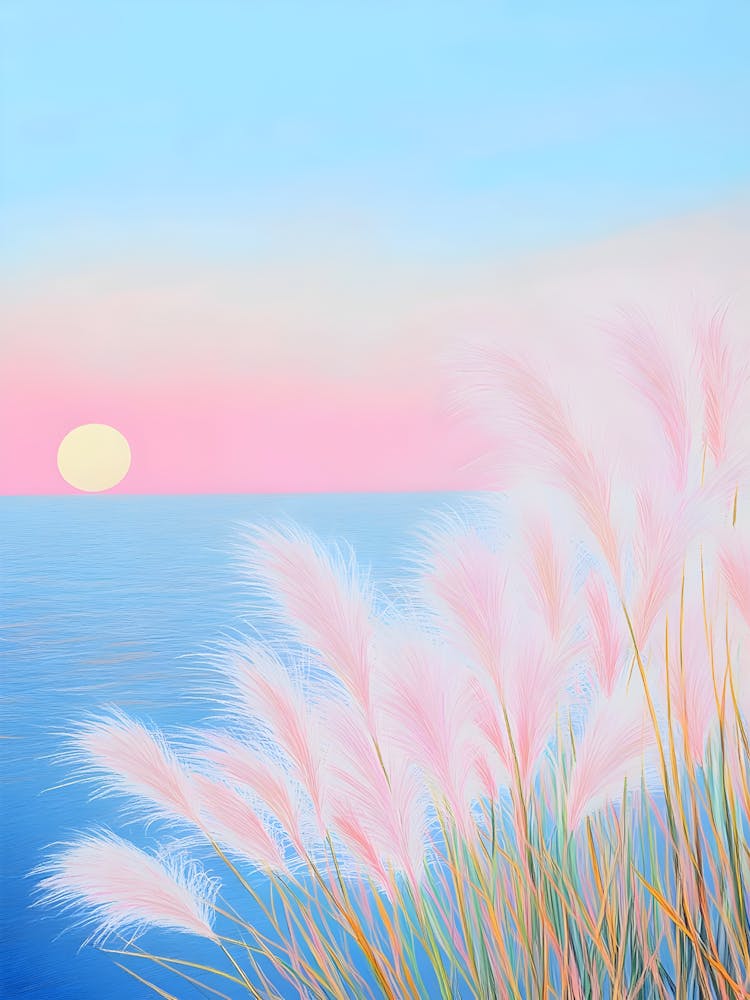 Pink Grass At Sunset