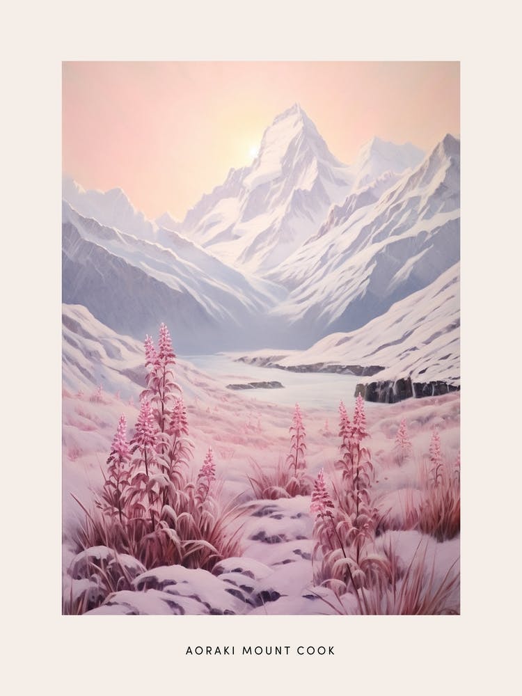 Affiche du Parc National Hivernal Rêveur Aoraki Mount Cook National Park New Zealand 2