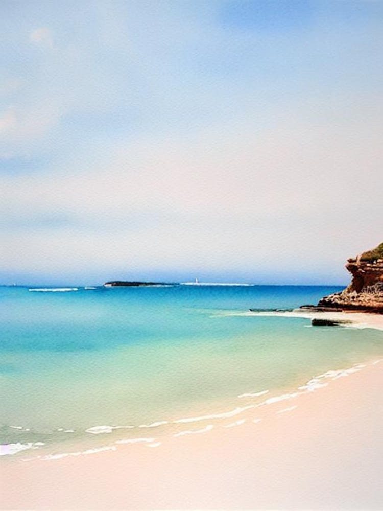 Cala Conta Beach, Ibiza, Spain Watercolour