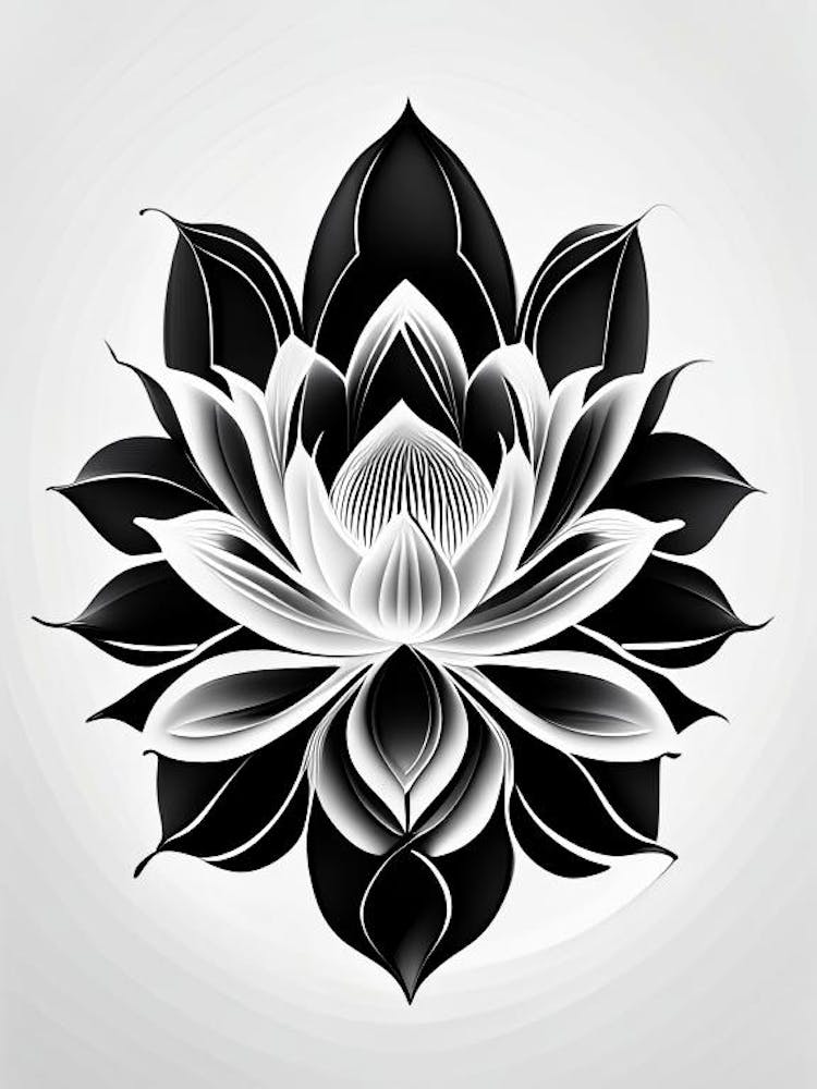 Lotus Flower Pattern Black And White Geometric 2