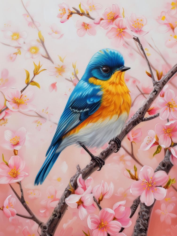Blue Bird In Cherry Blossoms