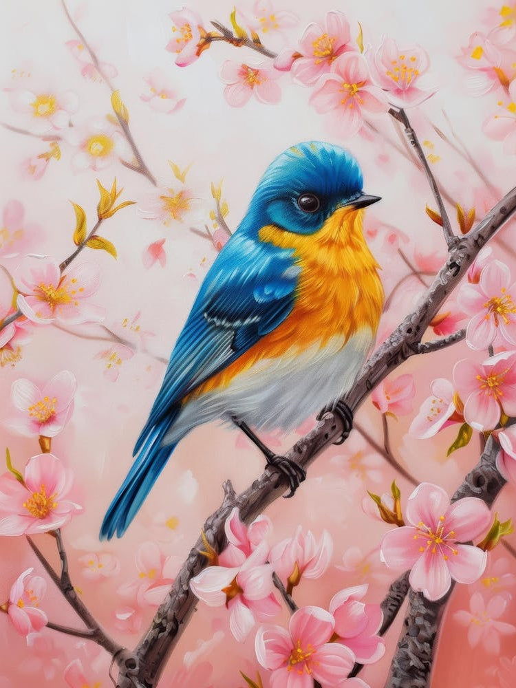 Blue Bird In Cherry Blossoms