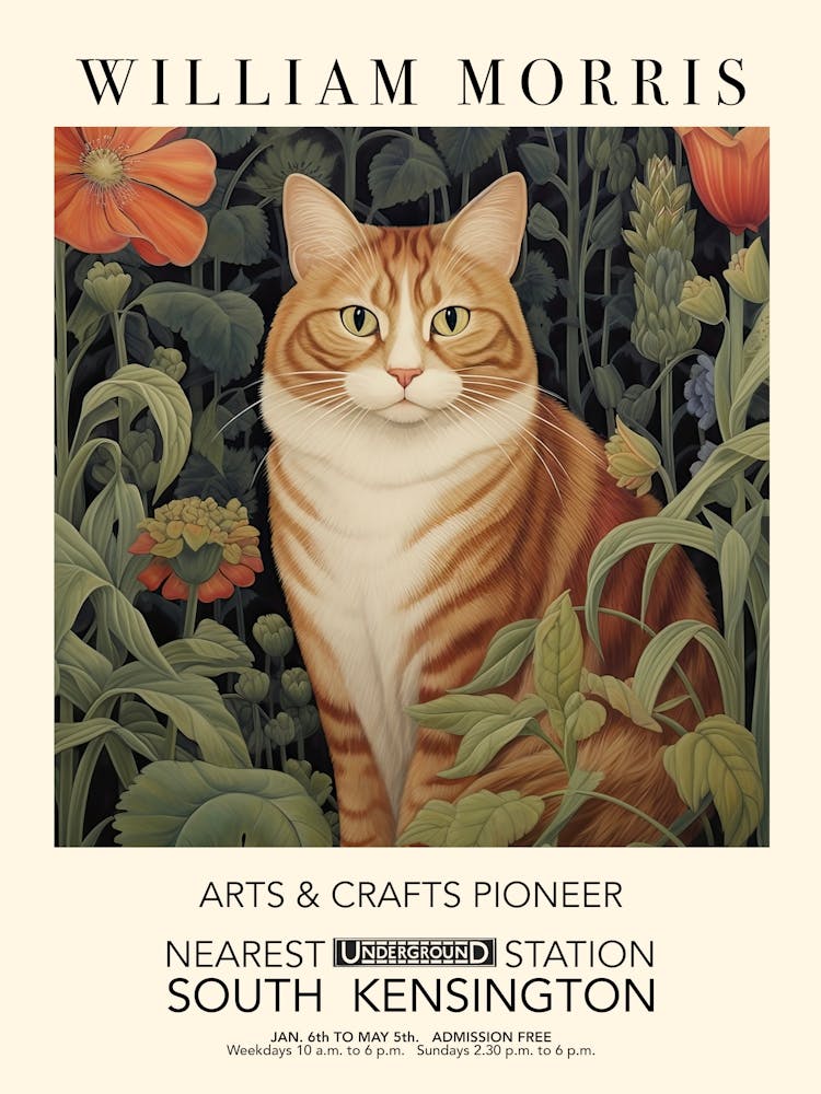William Morris Print Exhibition Poster Tabby Cat