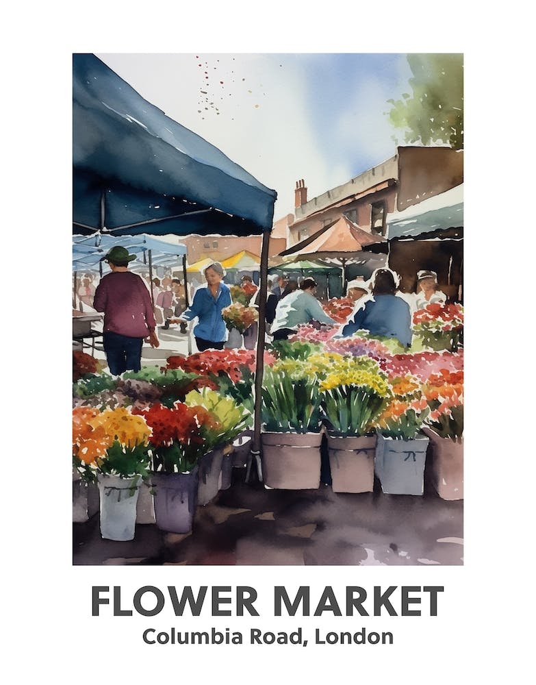Flower Market, Columbia Road, London 1 Watercolour Travel Poster