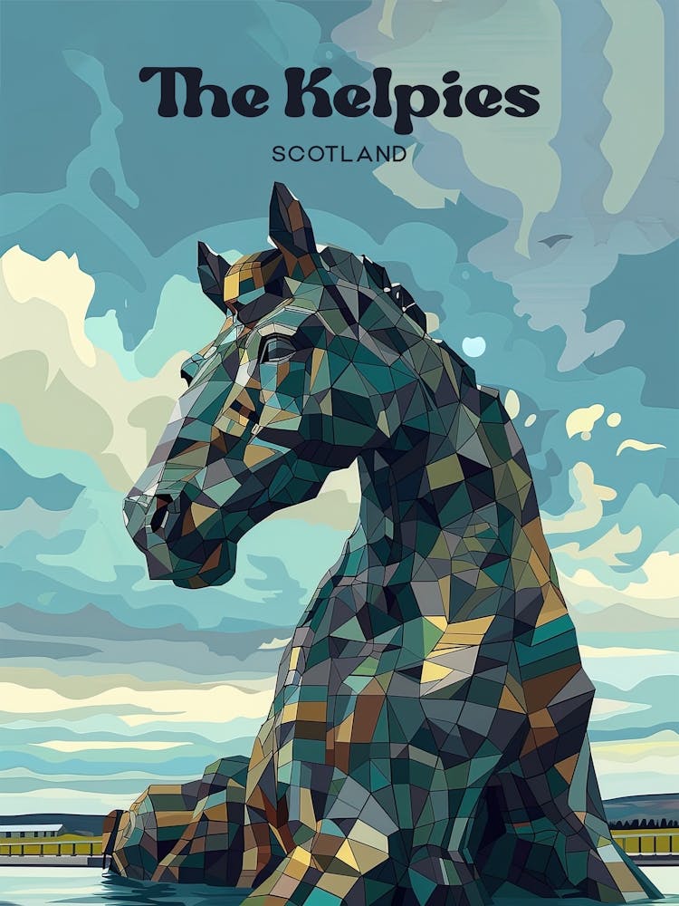 The Kelpies Scotland Monument Travel Art Illustration