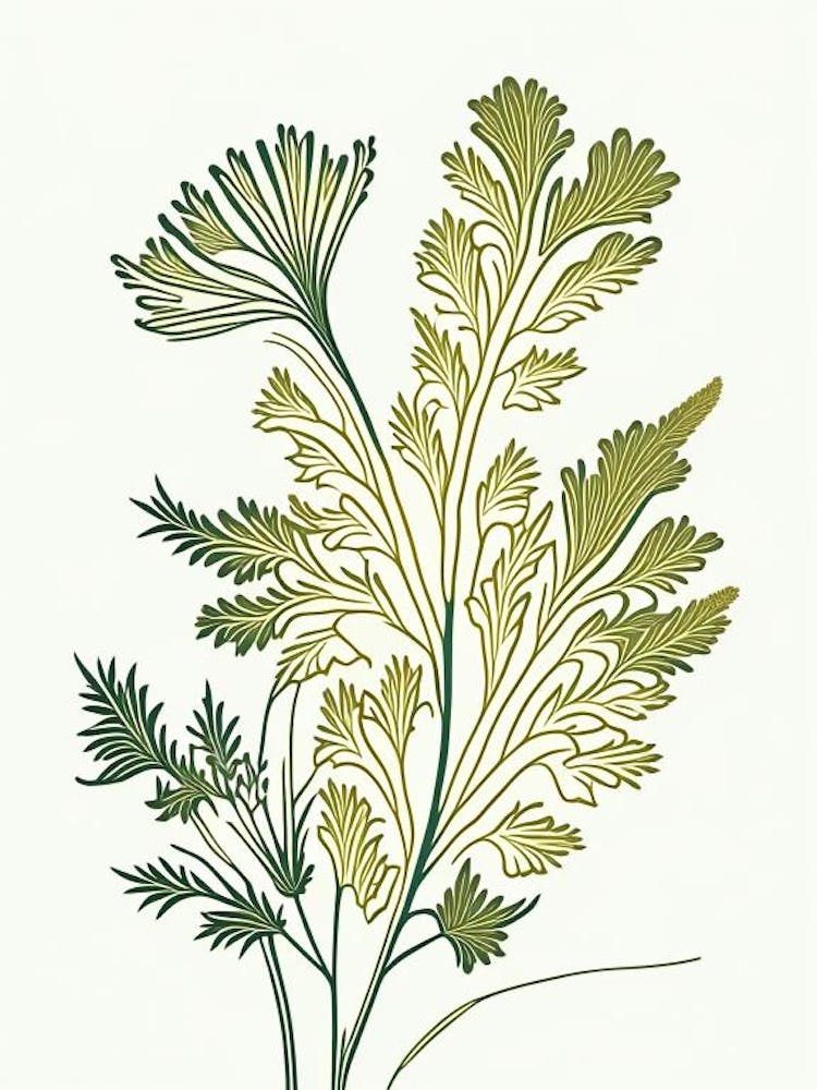 Mustard Herb William Morris Inspired Line Drawing