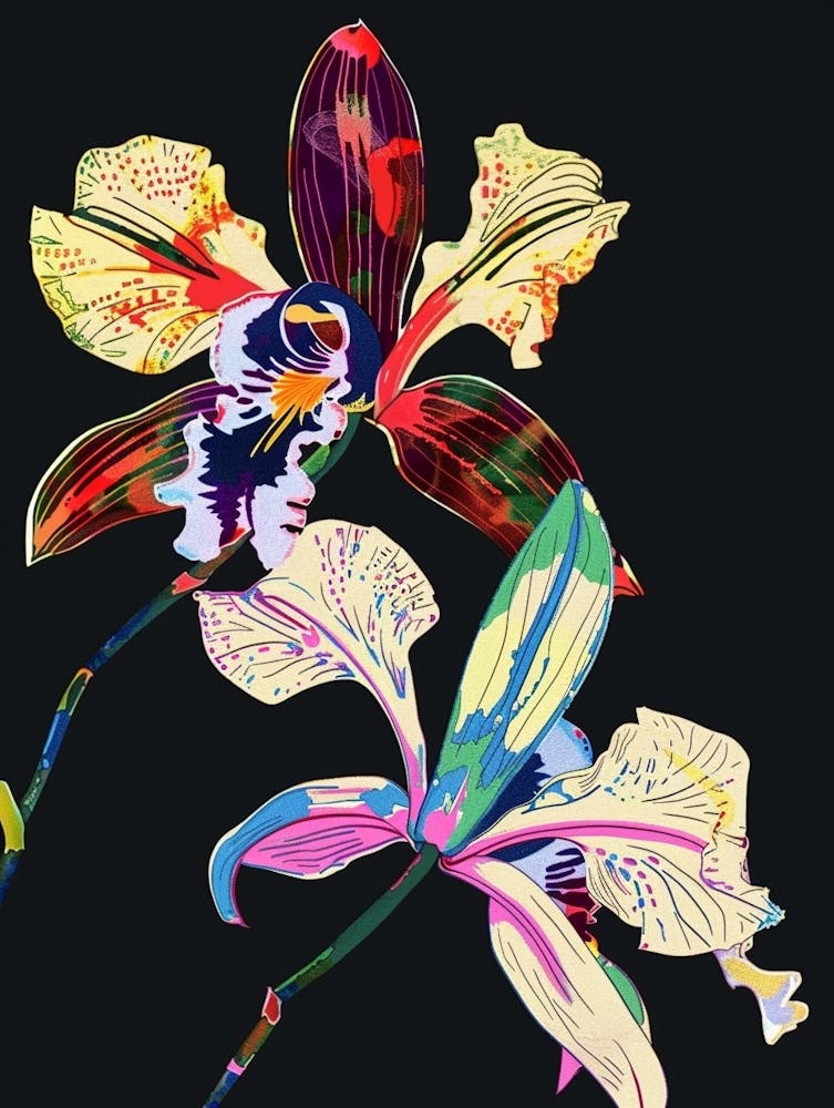Neonblumen auf Schwarzer Orchidee 4