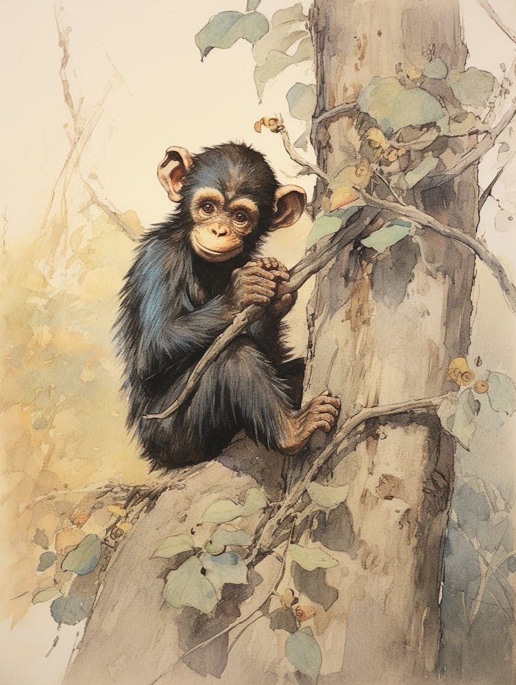 Animal de Conte Aquarelle Chimpanzé 1