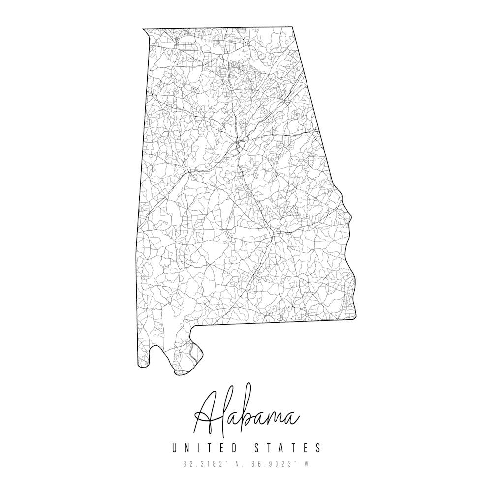 Alabama Minimal Street Map Square