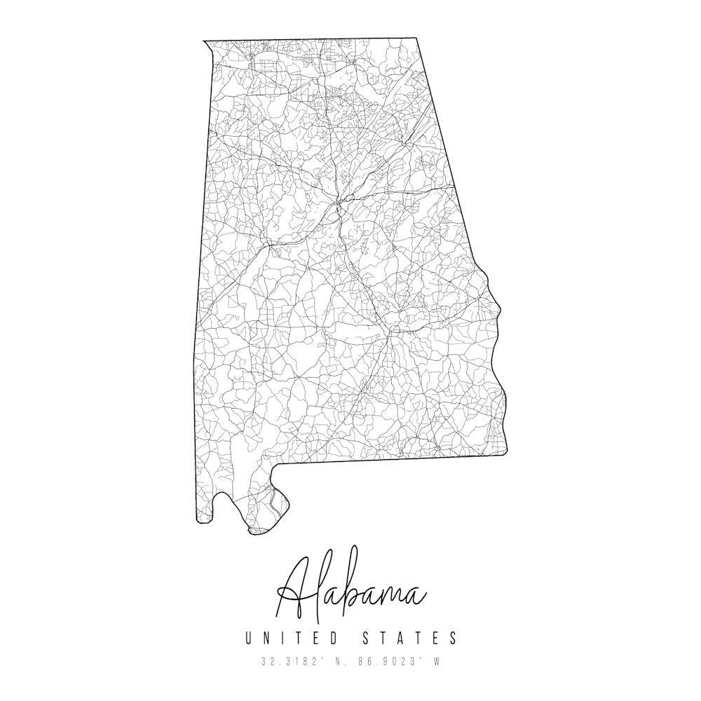 Alabama Minimal Street Map Square