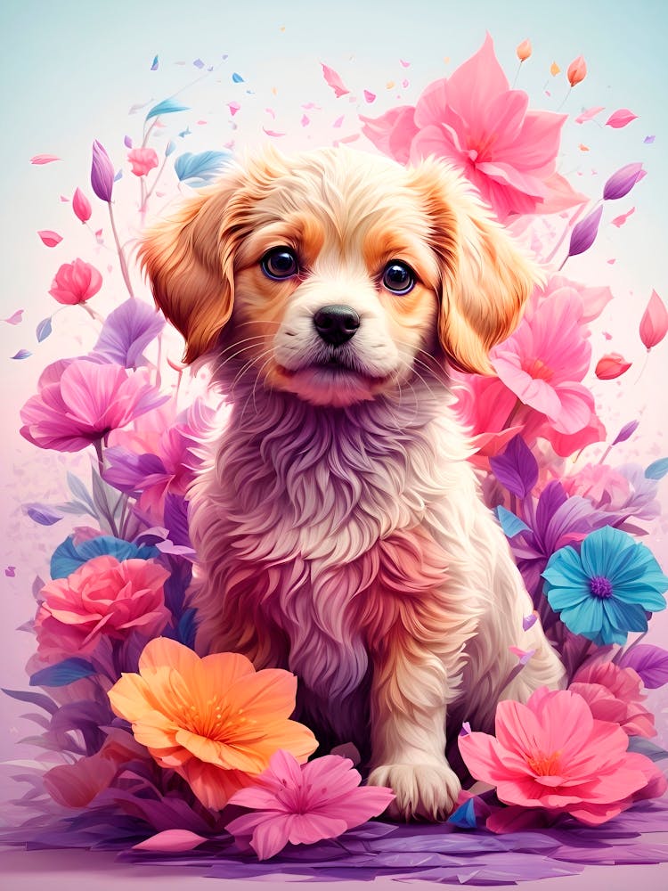 Puppy In Flowers