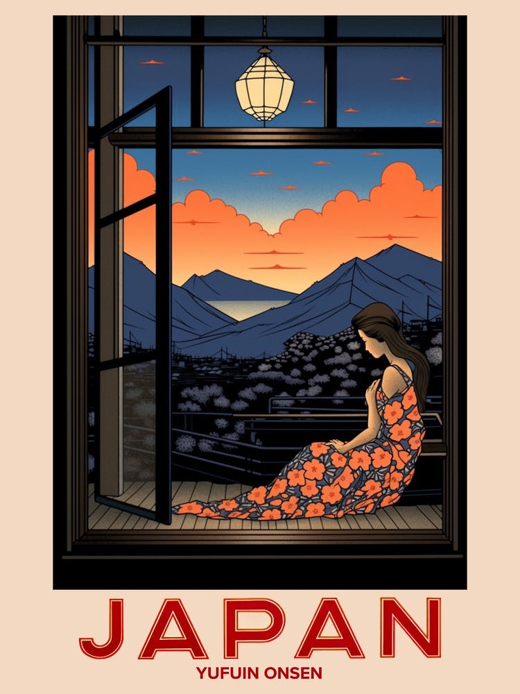 Yufuin Onsen, Visit Japan Vintage Travel Art 2