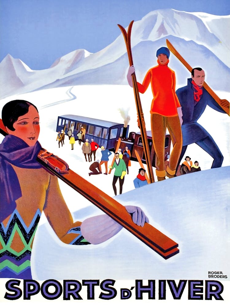 Skiing In France, Vintage Travel Poster