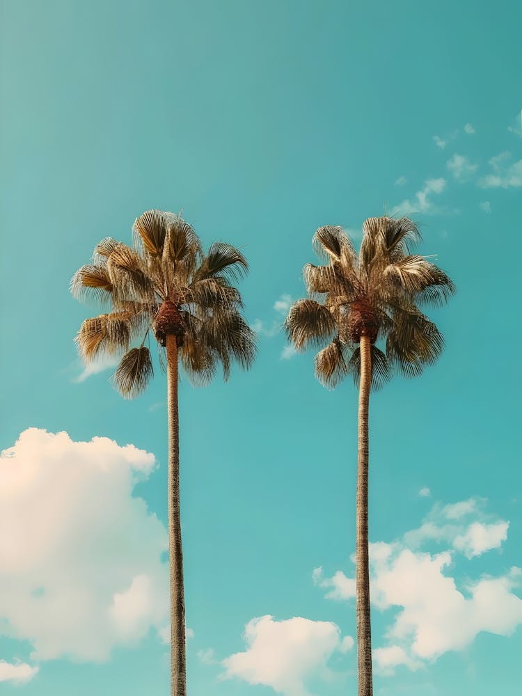 Two Palm Trees Against A Blue Sky