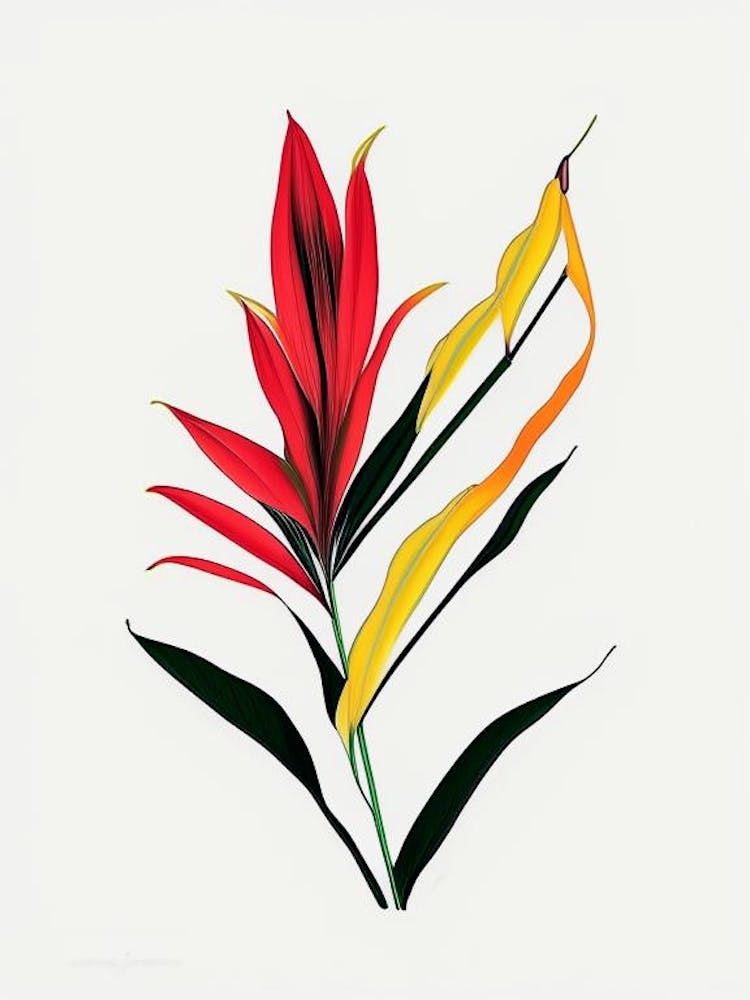 Heliconia Florale Minimale Linienzeichnung 3 Blume