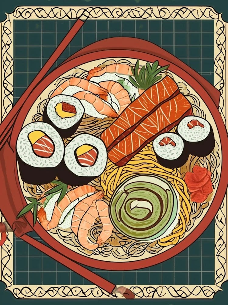 Sushi Platter On A Tiled Background 2