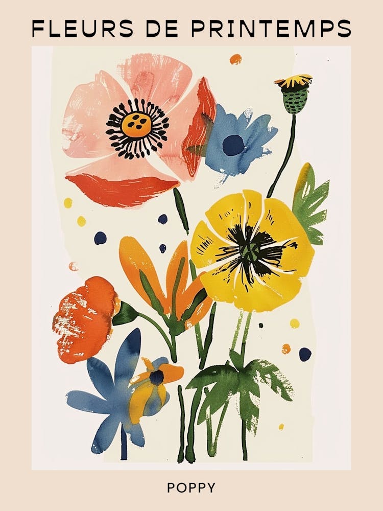 Spring Floral French Poster  Poppy 3