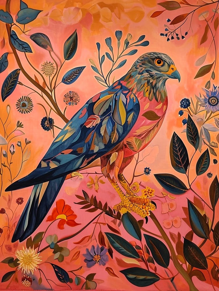 Floral Animal Painting Hawk 1