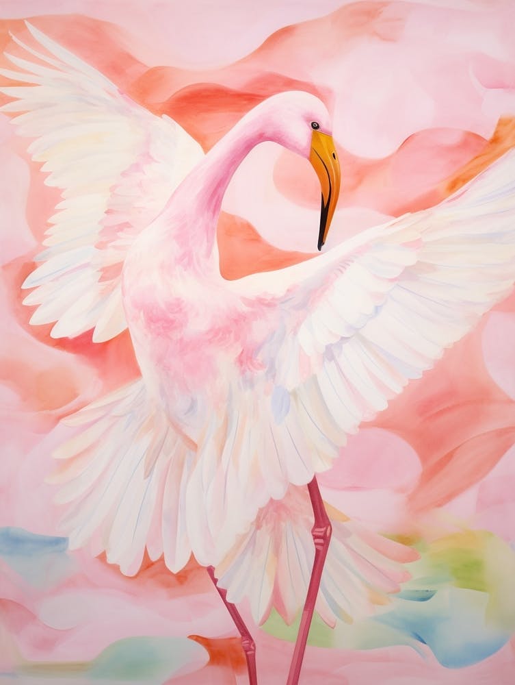 Pink Ethereal Bird Painting Greater Flamingo