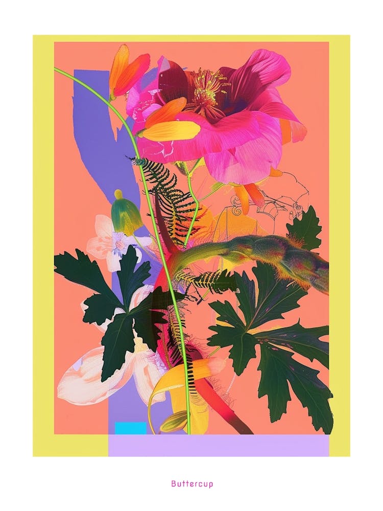 Buttercup 4 Neon-Blumen-Collage Poster