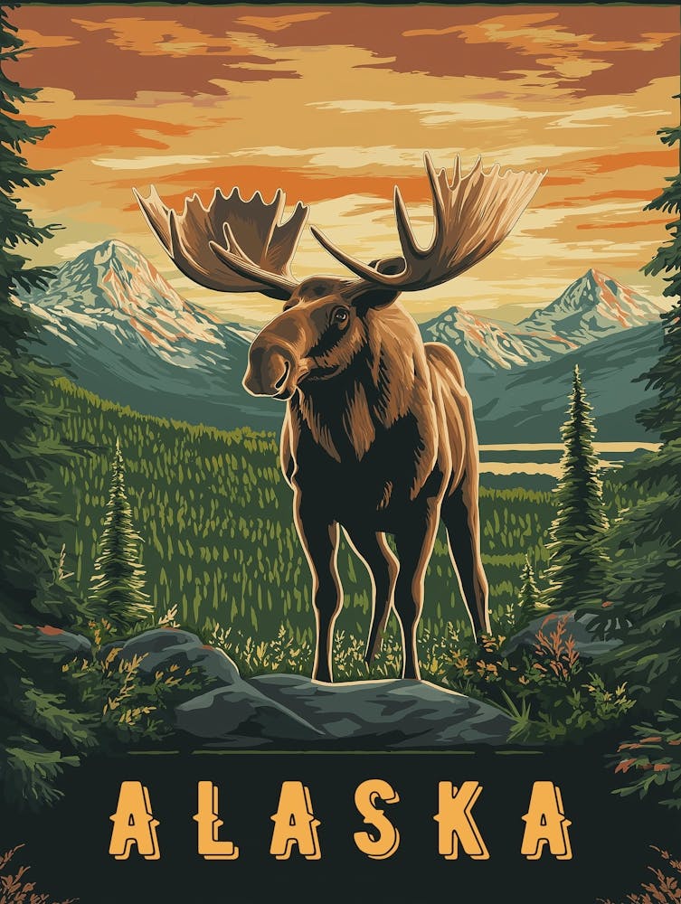 Alaska The Last Frontier Moose Poster