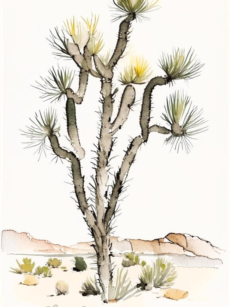 Joshua Trees In Mojave Desert Minimilist Watercolour  (3)