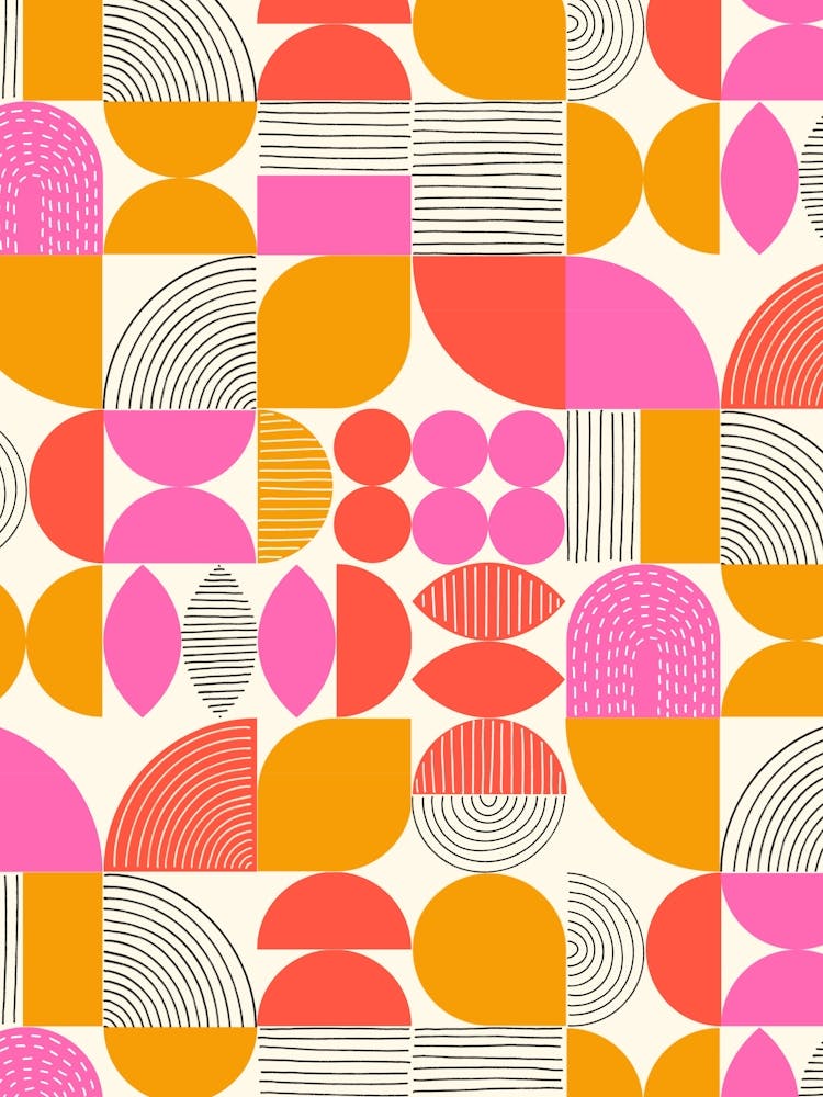 Modern Art Geometric Shapes Magenta Orange Red