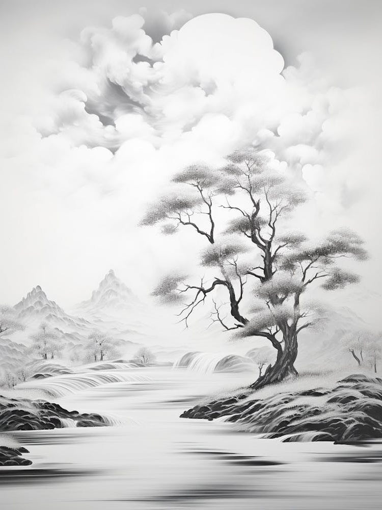 Ethereal Landscape Abstract Black And White 6