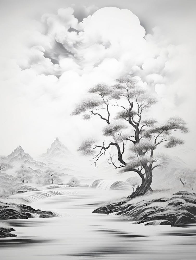 Ethereal Landscape Abstract Black And White 6