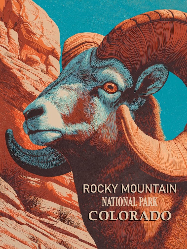 Vintage Rocky Mountain National Park Poster: Bighorn Sheep Majesty