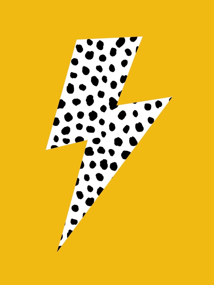 Lightning Bolt Black and White Spotty on Mustard Yellow