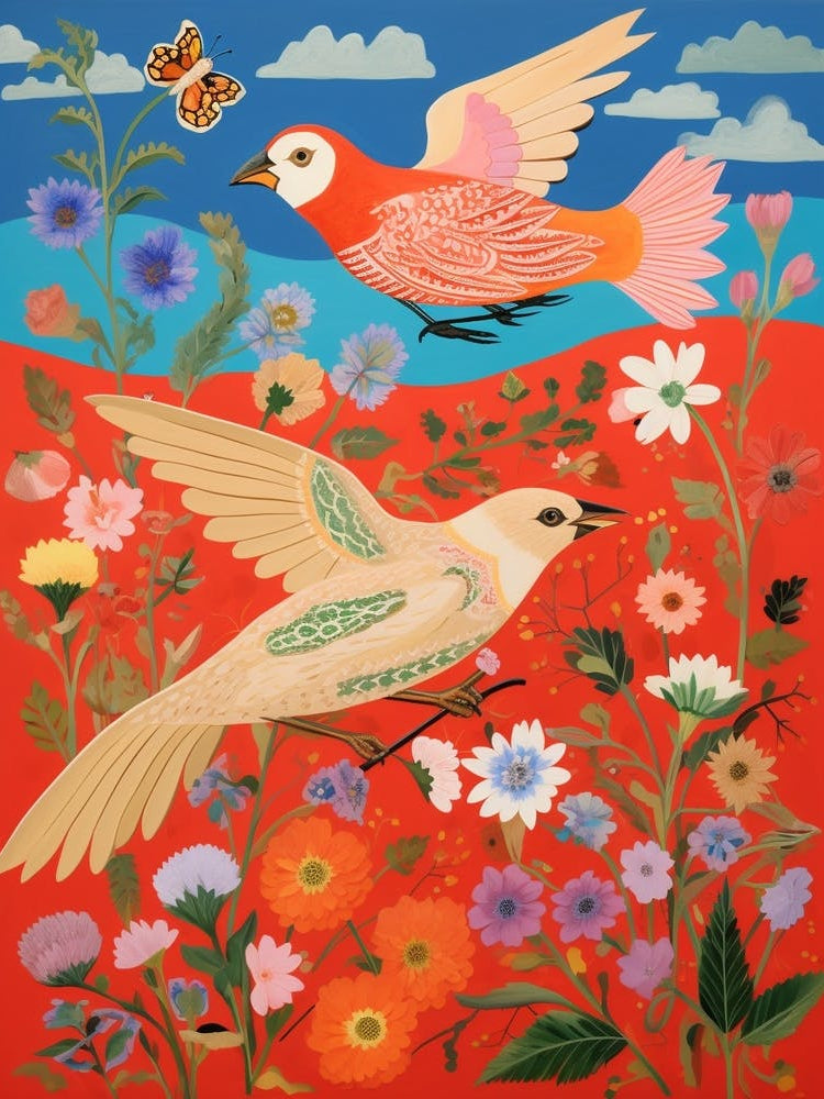 Maximalist Bird Painting Northern Cardinal 3