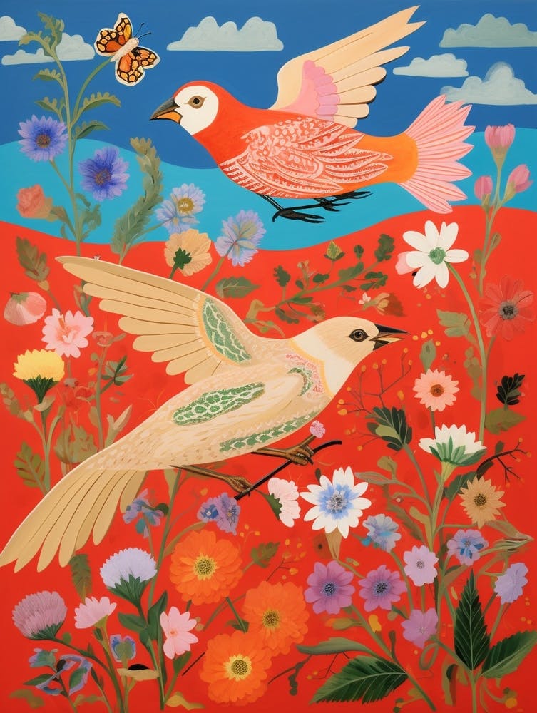 Maximalist Bird Painting Northern Cardinal 3