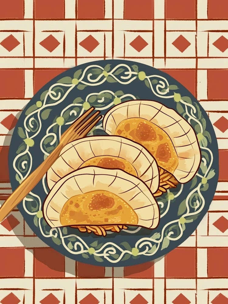 Pierogi On A Plate On A Tiled Background