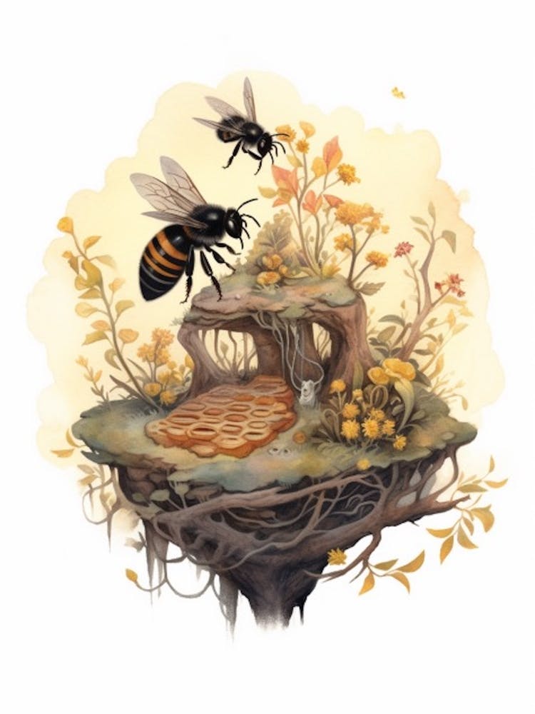 Black Resin Bee Beehive Watercolour Illustration 3