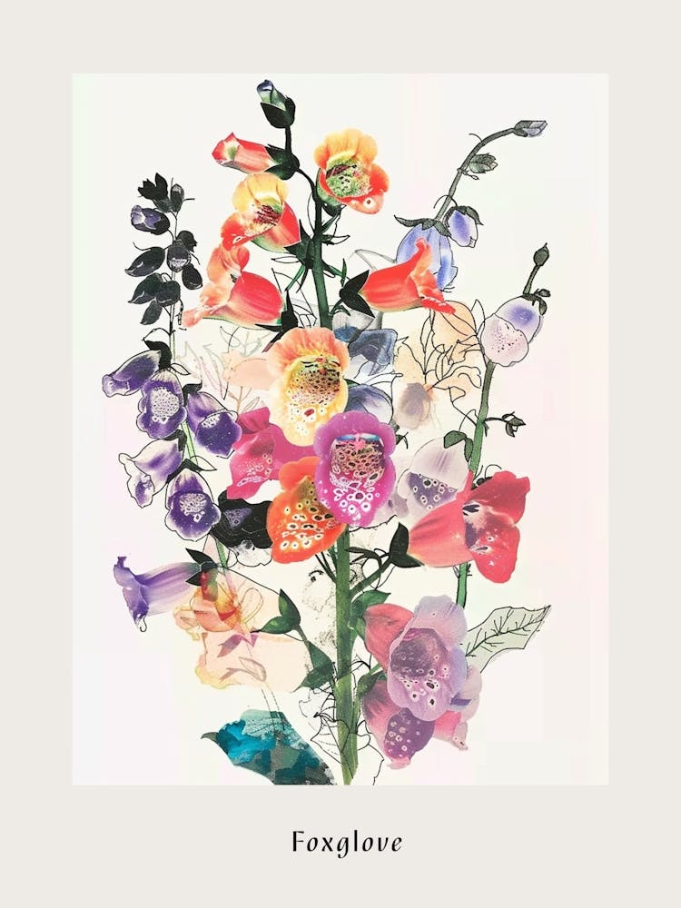 Foxglove 2 Collage Flower Bouquet Poster