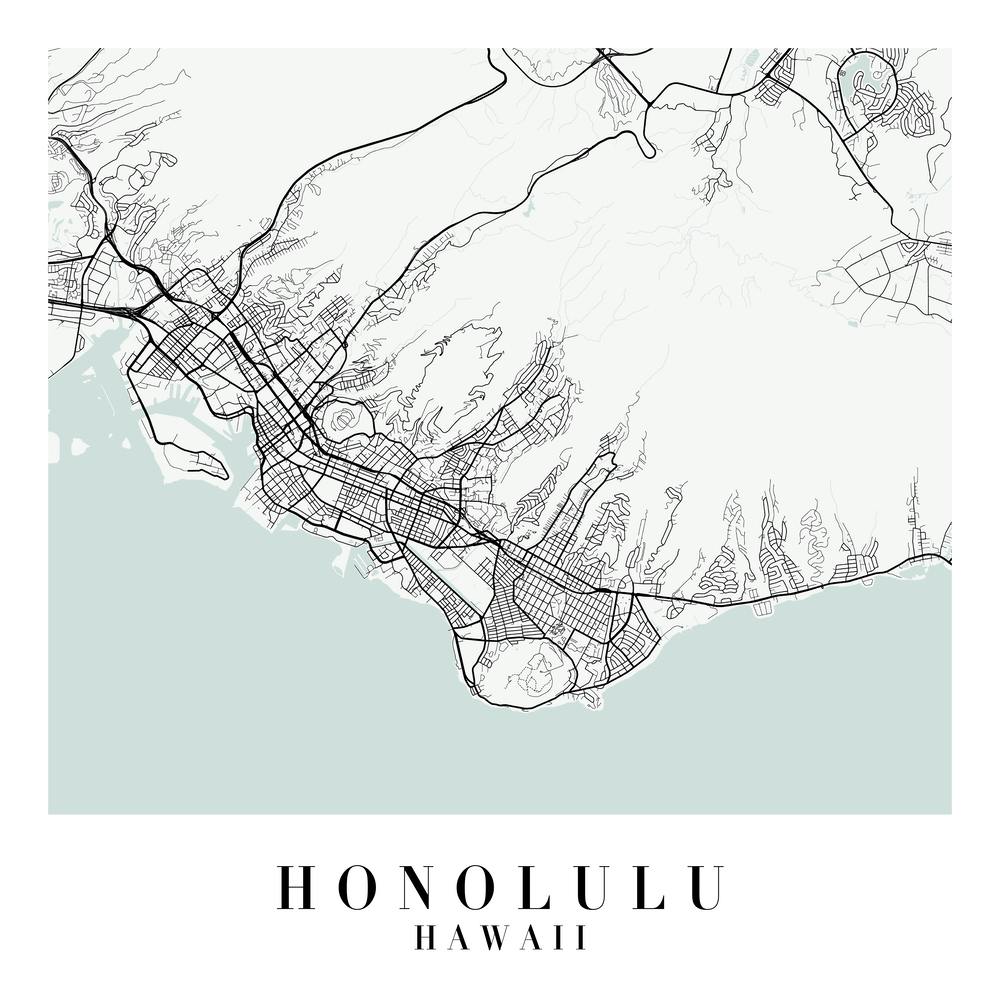 Honolulu Hawaii Street Map Minimal Color Square