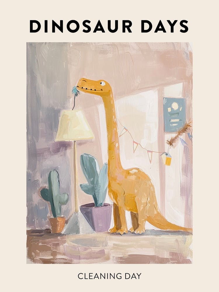 Dinosaur Cleaning Day Poster