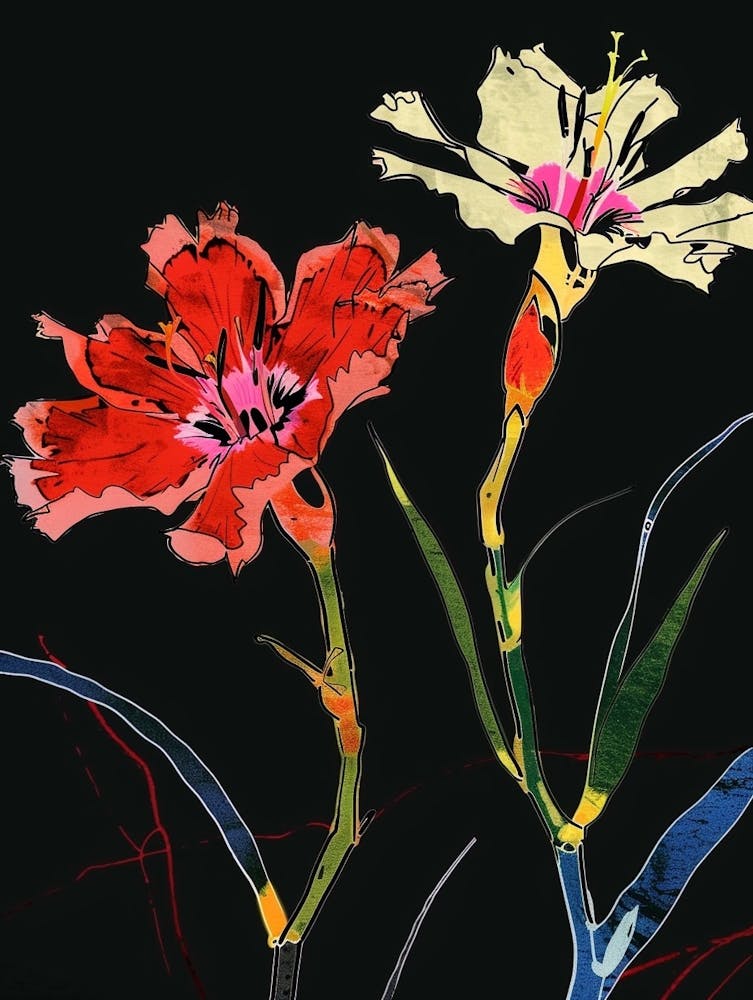 Neon Flowers On Black Carnation Dianthus 4