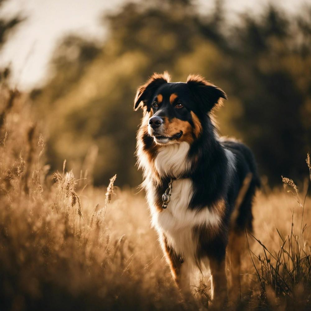 Australian Shepherd Standing In Tall Grass