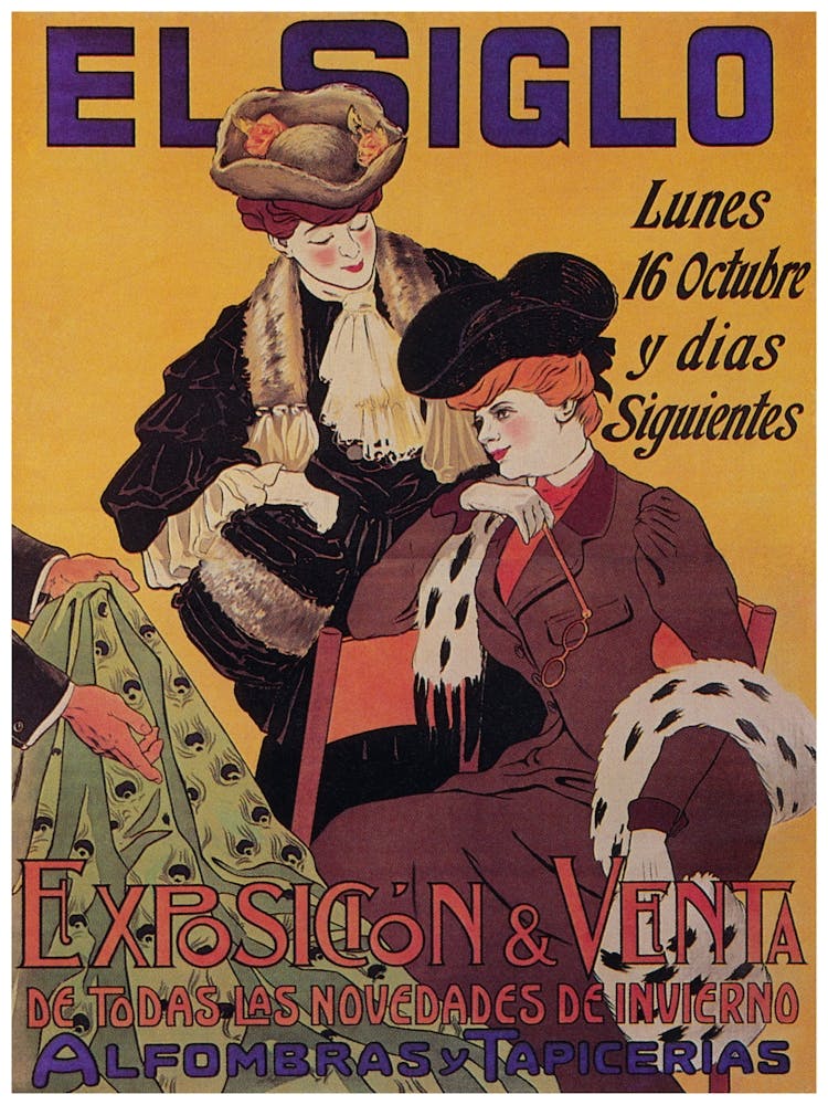 El Siglo, Spanish, Vintage Fashion Poster, Muted Neutral Colors